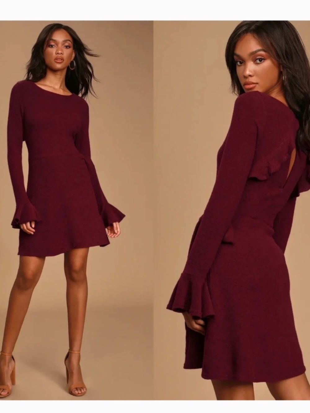 NWT Lulus Favorite Tune Burgundy Faux Wrap Sweater Dress S